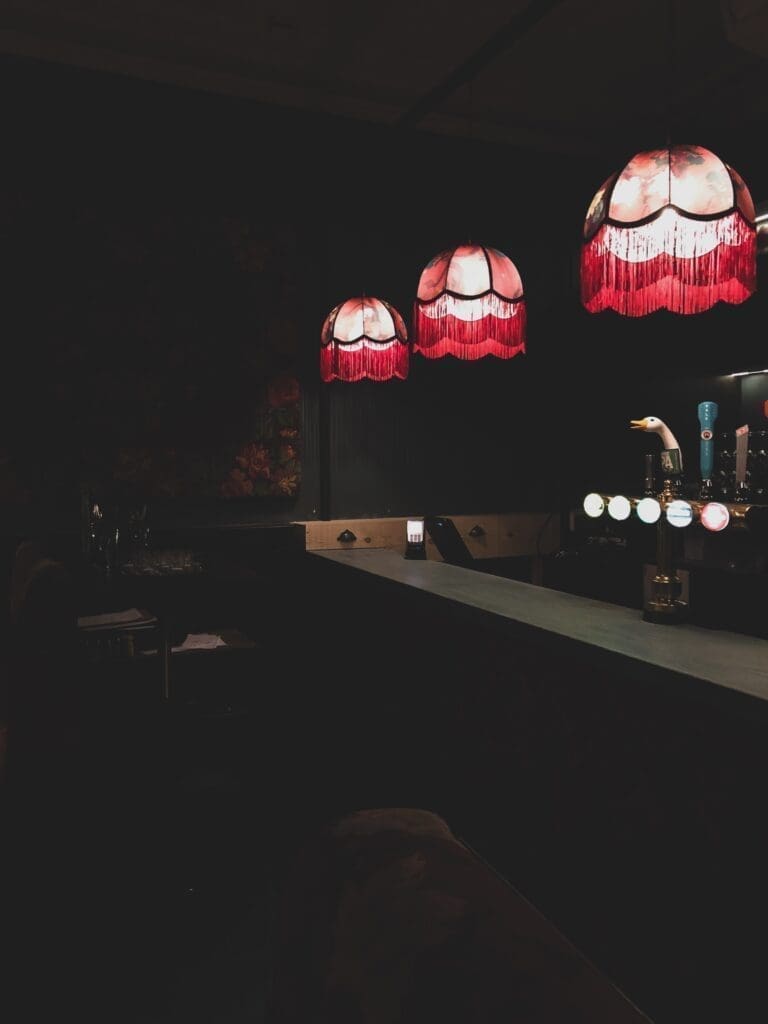 The interior of a bar that serves alcohol.